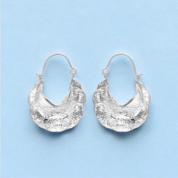 Gold Textured Crescent Hoop Earrings - Picture 4 of 5